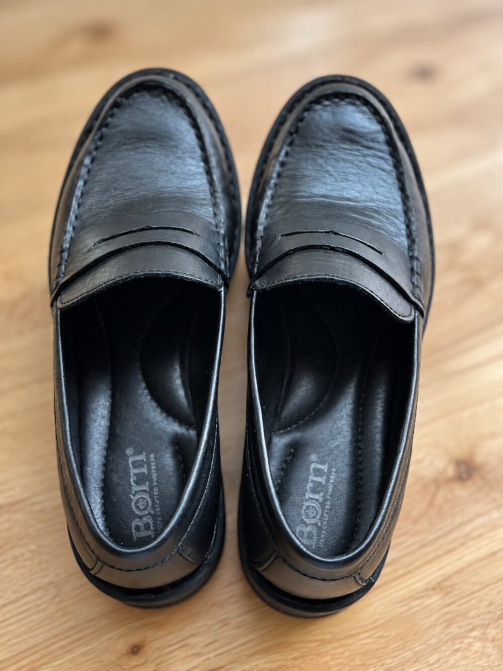 Born Black Leather Penny Loafers Chunky Sole Size 6 - Picture 12 of 16